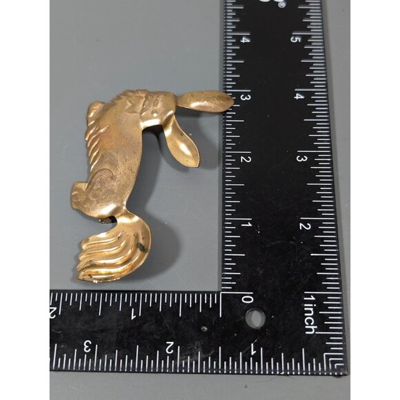 Vintage Artisan Brass Rabbit Dog Brooch Pin Large - Picture 10 of 10